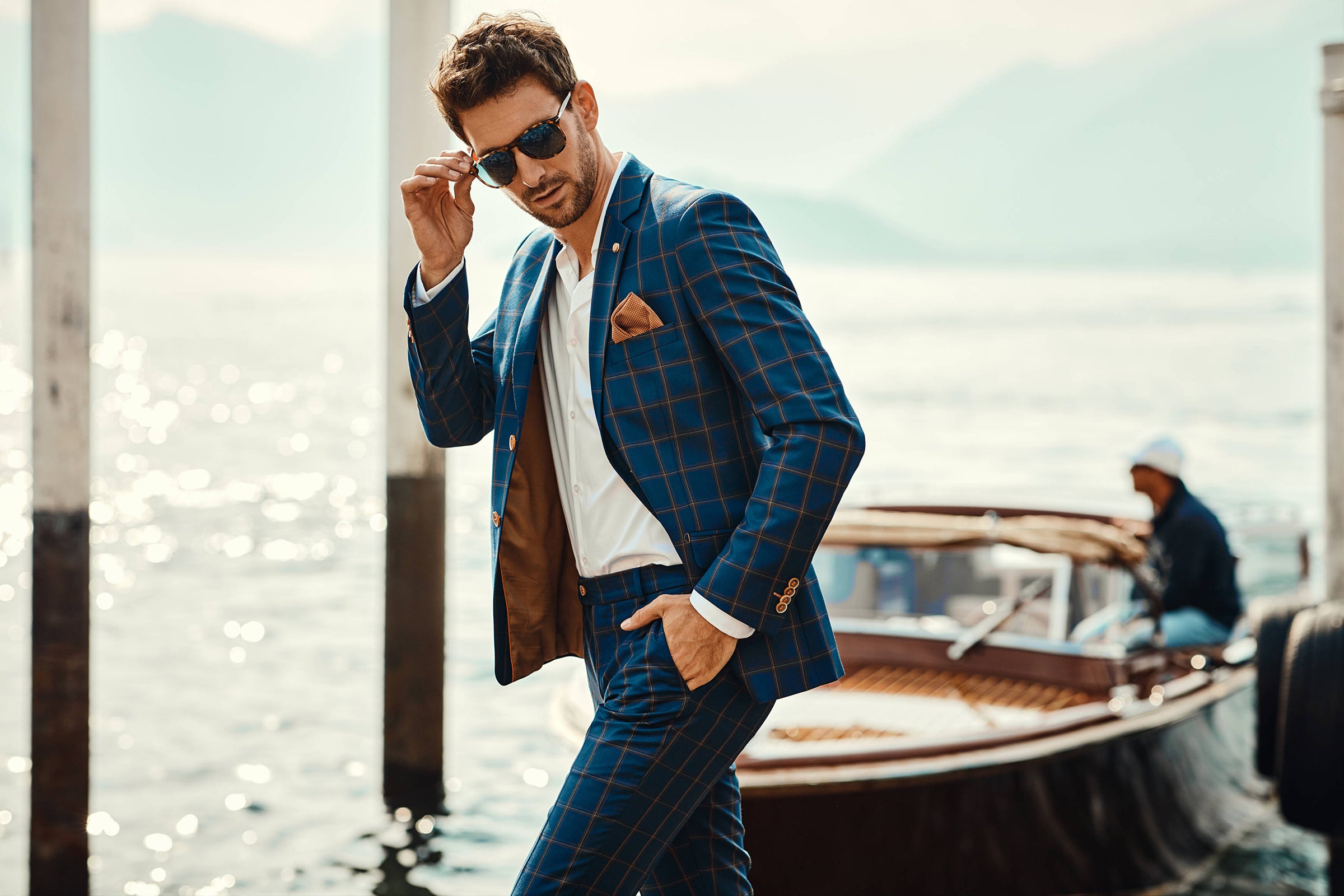 sachin and babi light blue dress Well dressed and scrupulously neat. Hipster formal suit tuxedo. Official  event dress code. Male fashion. Classic style. Classic never out of trend.  Menswear classic outfit. Bearded man with bow tie Stock Photo -